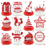 Red White Birthday Honeycomb Centerpieces Decorations 12Pcs Red White Birthday Honeycomb Table Centerpieces Bday Table Topper Sign Decor for Girls Women Home Office Birthday Party Supplies