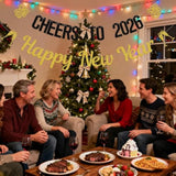 Happy New Year Banner Cheers To 2026 Banner Hello 2026 Decoration Gold Black Glitter