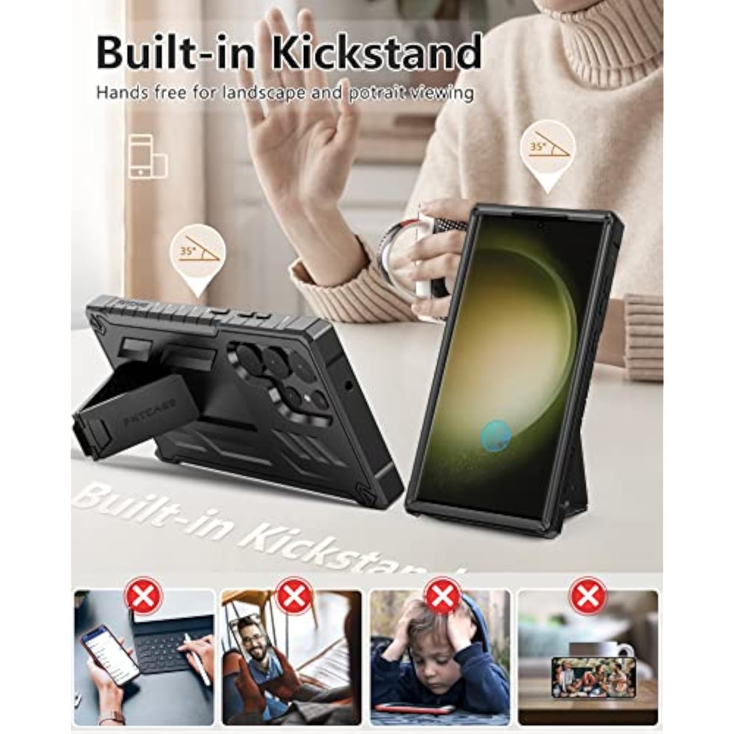 Samsung Galaxy S23 Ultra Case with Built-in Screen Protector and Kickstand