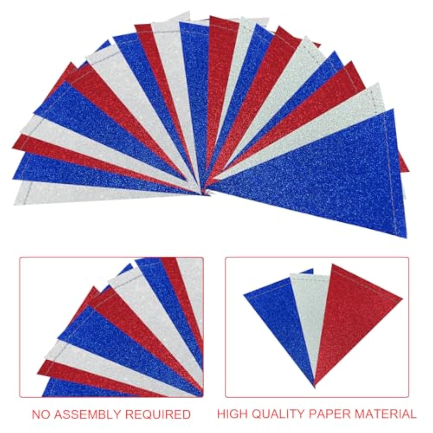 Patriotic Pennant Banner Red Blue Silver/White Triangle Flag Bunting Banner Patriotic Decorations Glitter Paper Garlands For 4Th Of July Independence Day Party Decorations Supplies 40 Feet