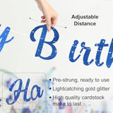 Pre-Strung Happy Birthday Banner, No Diy Birthday Decorations With Circle Dot Garland And Stars, Happy Birthday Party Decorations For Boys Men Girls Women (Blue)