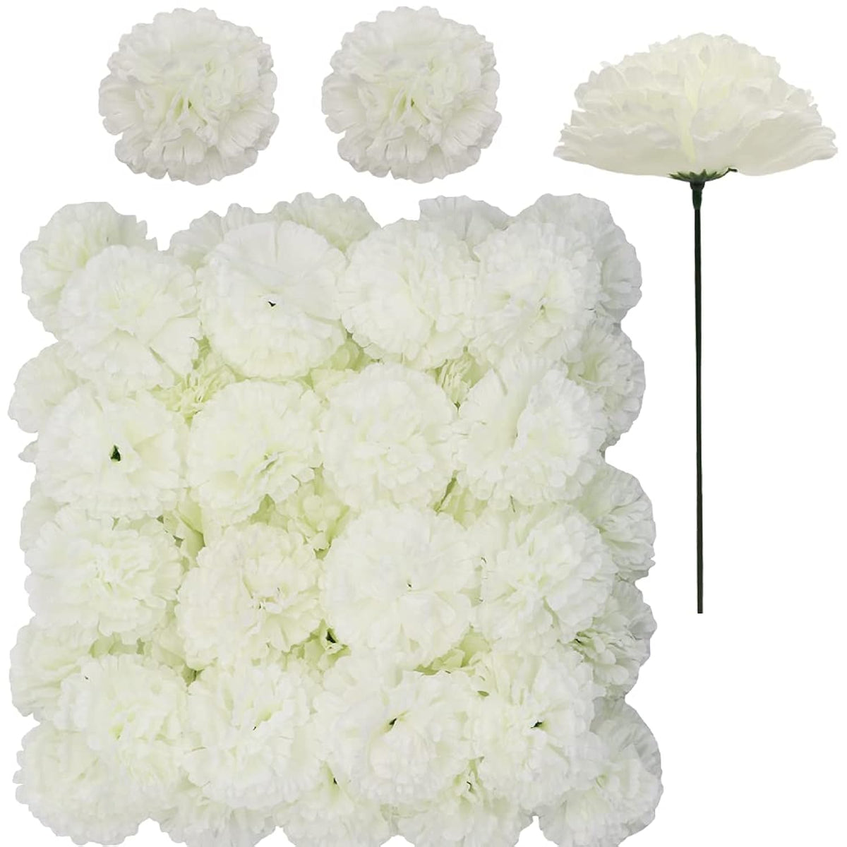 50 Pack Artificial Silk Carnation Picks ?Artificial Flowers Carnation Heads With Stems For Diy Flower Wall Wedding Bouquets Centerpieces Arrangements Decorations (Ivory White)