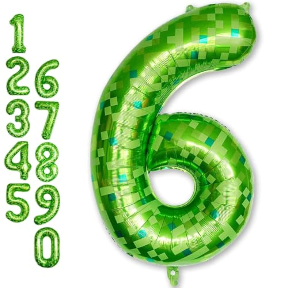 Gaint Green Pixel Number 6 Balloon, Dark Kelly Green Self Inflating 6 Balloons Number, 40 Inch Pixel Foil Six Balloon For Boys Kids 6Th Birthday Party Video Game Forest Golf Patrick'S Day Decorations