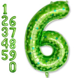 Gaint Green Pixel Number 6 Balloon, Dark Kelly Green Self Inflating 6 Balloons Number, 40 Inch Pixel Foil Six Balloon For Boys Kids 6Th Birthday Party Video Game Forest Golf Patrick'S Day Decorations