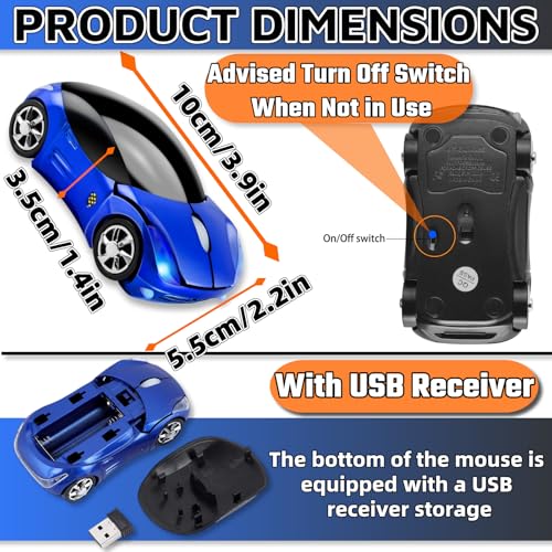 Blue Cute Wireless Mouse2.4G With Usb Reciver 1600Dpi Car Mouse For Computer Laptop Tablet For Windows For Mac Os For Christmasblue