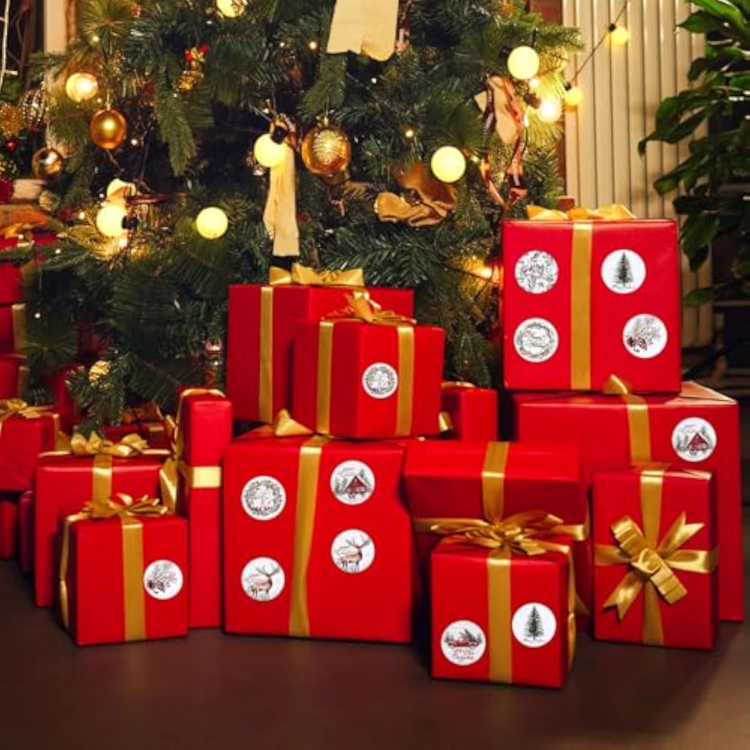2 Rolls Christmas Stickers For Cards, 0.98In Round Merry Christmas Seals 8 Patterns Christmas Tree Elk Wreath Truck Pine Cone Christmas Label Stickers For Water Bottle Envelopes Gift Crafts