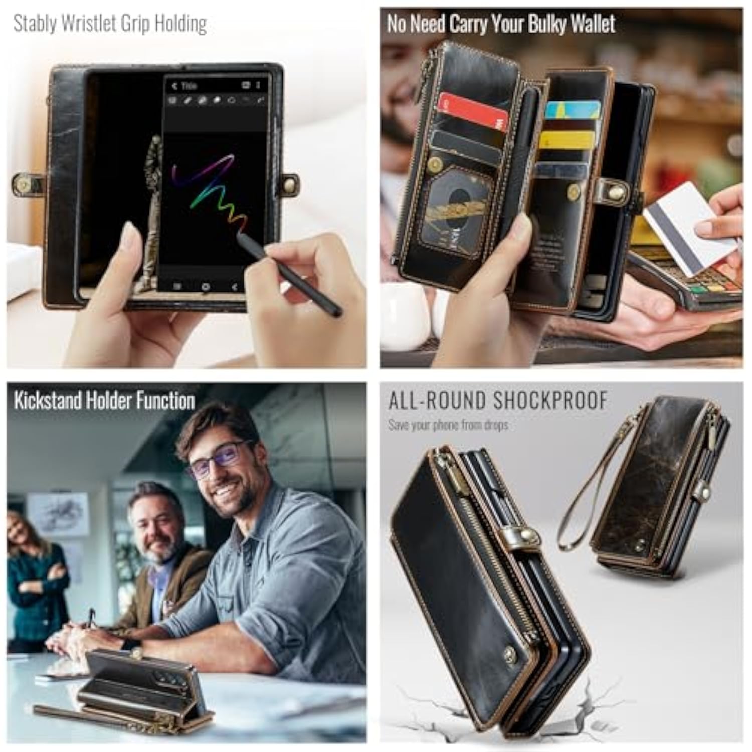 Wallet Case Compatible With Samsung Galaxy Z Fold 5 With Rfid Blocking Card Holder & S Pen Holder Slot Pu Leather Magnetic Snap Flip Zipper Strap Phone Case Fit For Galaxy Z Fold 5, Coffee