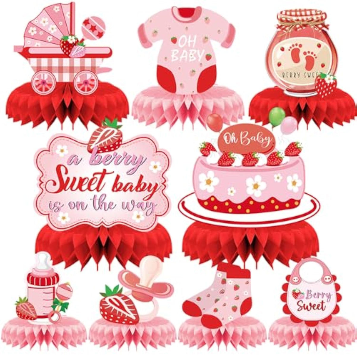 Strawberry Baby Shower Decorations - 9Pcs Berry Sweet Baby Shower Decorations Supplies A Berry Sweet Baby Is On The Way Decor Strawberry Honeycomb Centerpieces Baby Shower Party Table Decor
