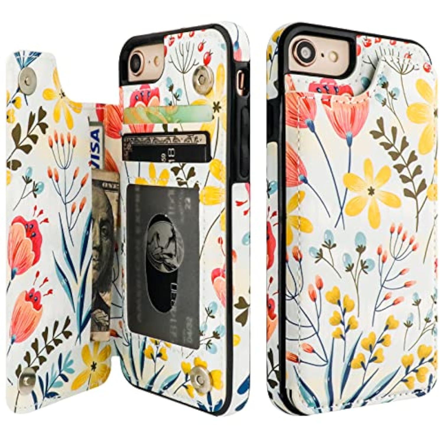 For Iphone Se(2022)/(2020) Iphone 7/8 Wallet Case With Card Holder, Floral Flower Flip Folio Pu Leather Kickstand Card Slots,Double Magnetic Clasp Shockproof Case 4.7"