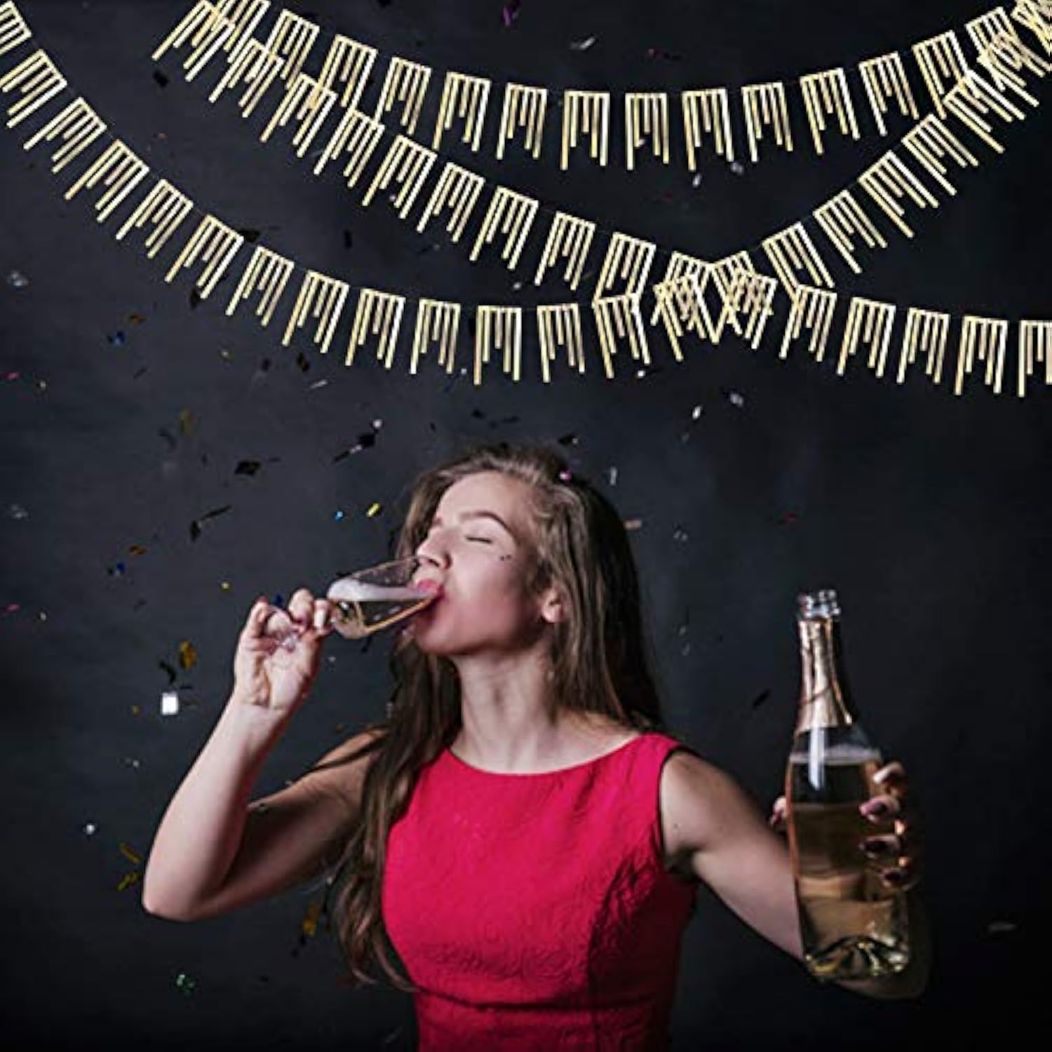 40Ft Champagne Gold Tassel Banner Bunting Double Sided Metallic Paper Garland Streamer For Birthday Engagement Bachelorette Wedding Bridal Shower Baby Shower Anniversary Hen Party Decorations Supplies