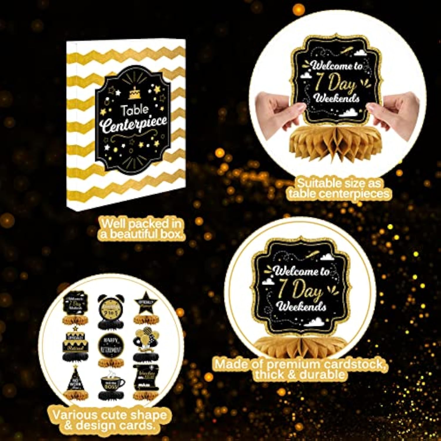 9Pcs Retirement Party Decorations, Black And Gold Retirement Table Decorations, Retirement Centerpieces For Table, Retirement Decor For Retirement Party Men And Women