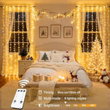 300 Led Remote Control Christmas Curtain Lights, Plug In Fairy Curtain Lights Outdoor, Window Wall Hanging String Lights For Bedroom Backdrop Wedding Party Indoor Patio Xmas Decor, Warm White