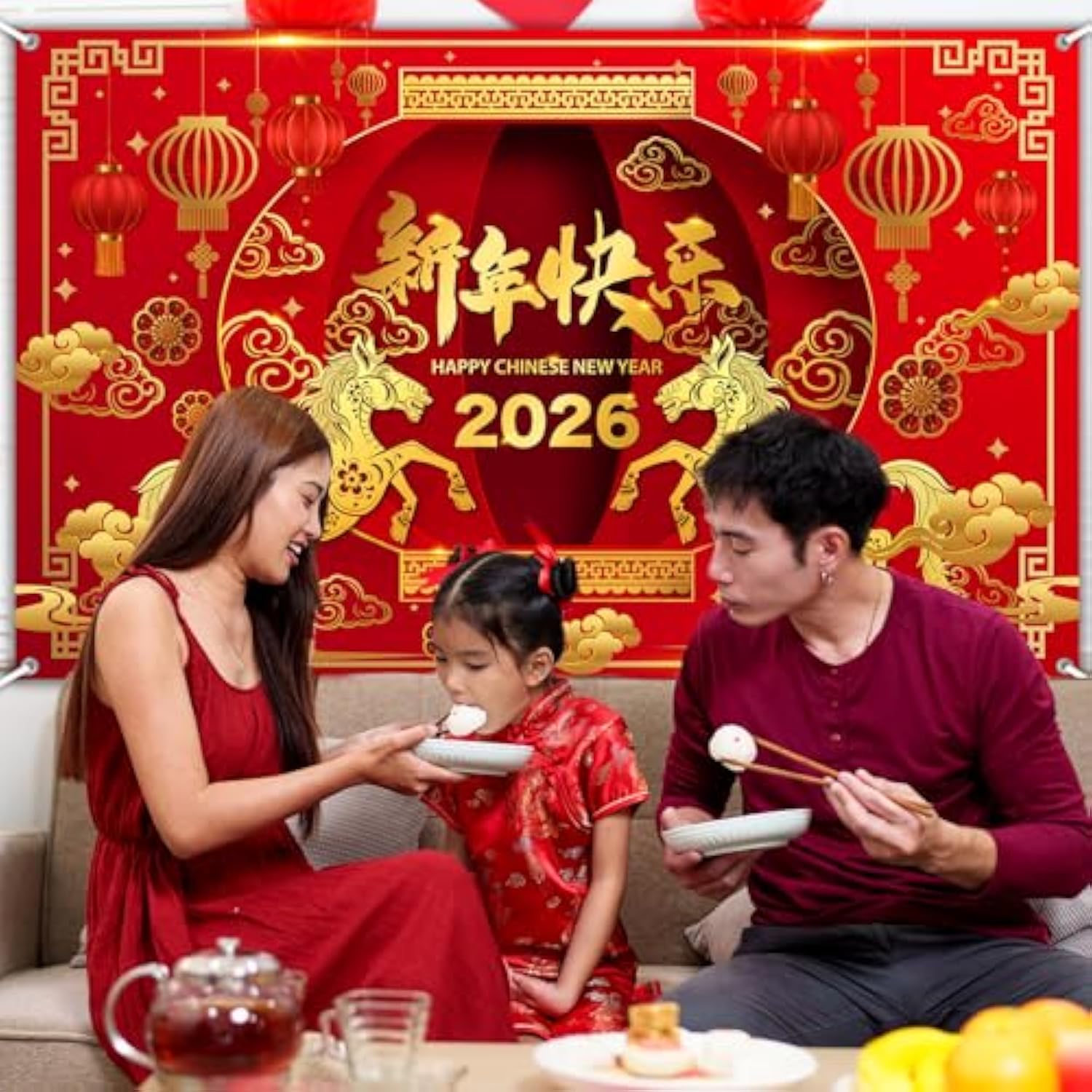 2026 Chinese New Year Banner Year of the Horse 70.8x43.3in Backdrop