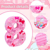 Pink Bow 8Th Birthday Decorations, 15.75Inch Bow Number 8 Piñata With Blindfold Stick And Confetti For Pink Bow Birthday Party Supplies (8)