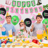 Pink And Green Party Decorations Happy Birthday Banner Bows Cake Toppers Cupcake Toppers And Balloons Princess Witch Birthday Party Decoration Crown Witch Hat Castle