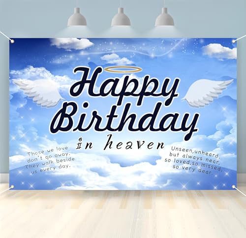 Happy Birthday in Heaven Backdrop Funeral Memorial Flags Celebration of Life Decoration Funeral Themed Party Backdrop Photo Booth