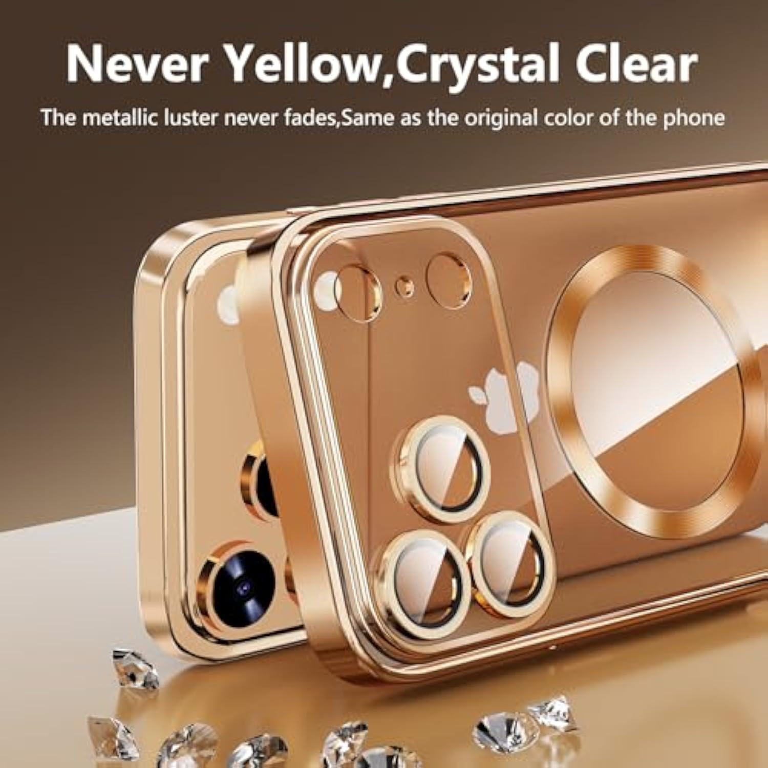 Magnetic For Iphone 17 Pro Max Case With Privacy Screen Protector & Full Camera Cover,[Non-Yellowing] Shockproof Clear Phone Case Compatible With Magsafe Women Girls For Iphone 17 Promax,Gold