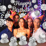 Disco Party Decorations Silver Disco Ball Banner Honeycomb Centerpieces Pack