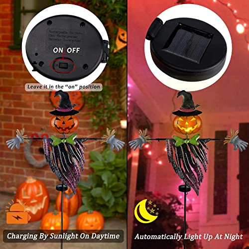 Solar Halloween Yard Decorations, Outdoor LED Solar Powered Pumpkin Ghost Stakes Halloween Outdoor Decorations, Metal Garden Stakes Lawn Yard Ornament