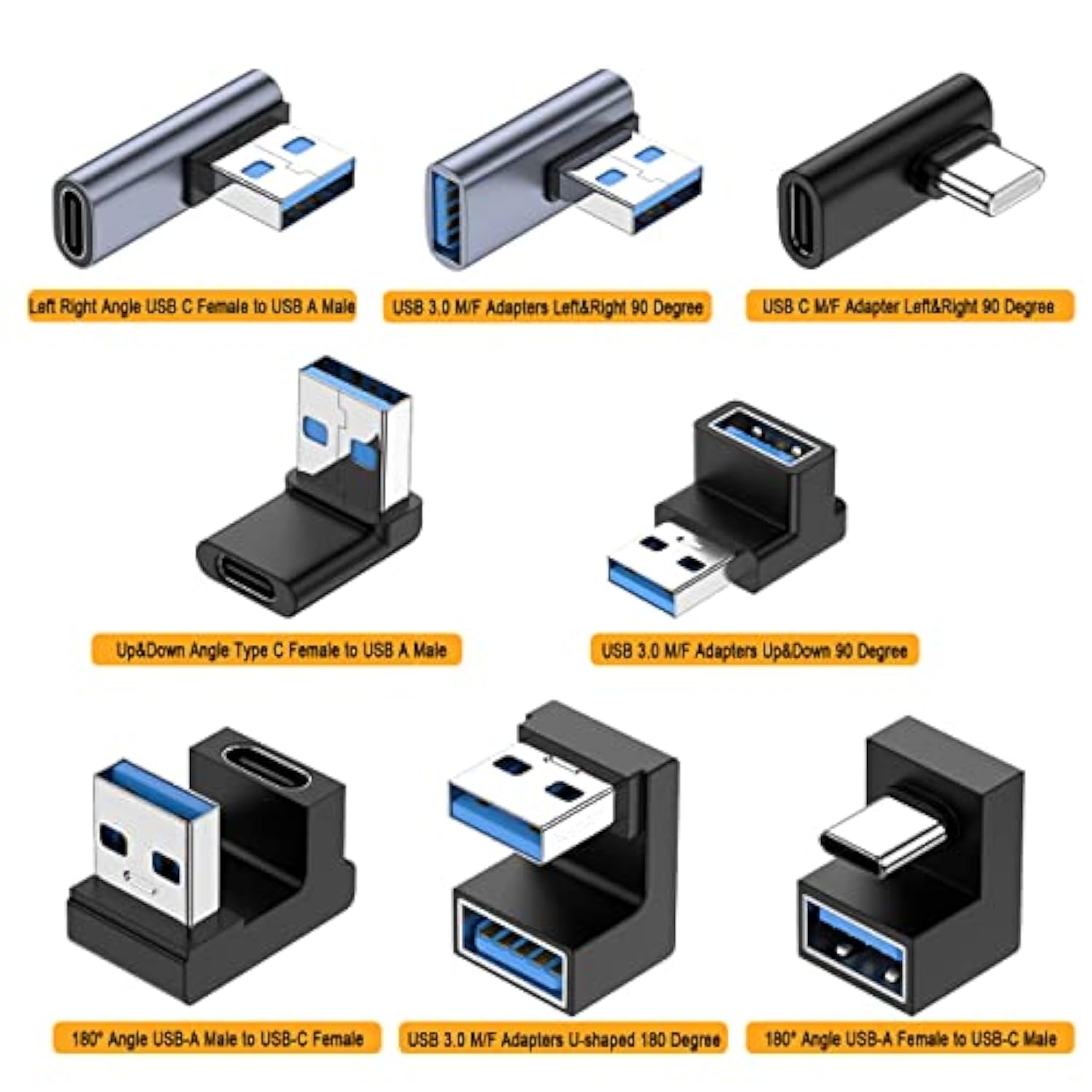 180 Degree Usb A Male To Usb C Female Adapter, Back Angled Opposite U Shape Us