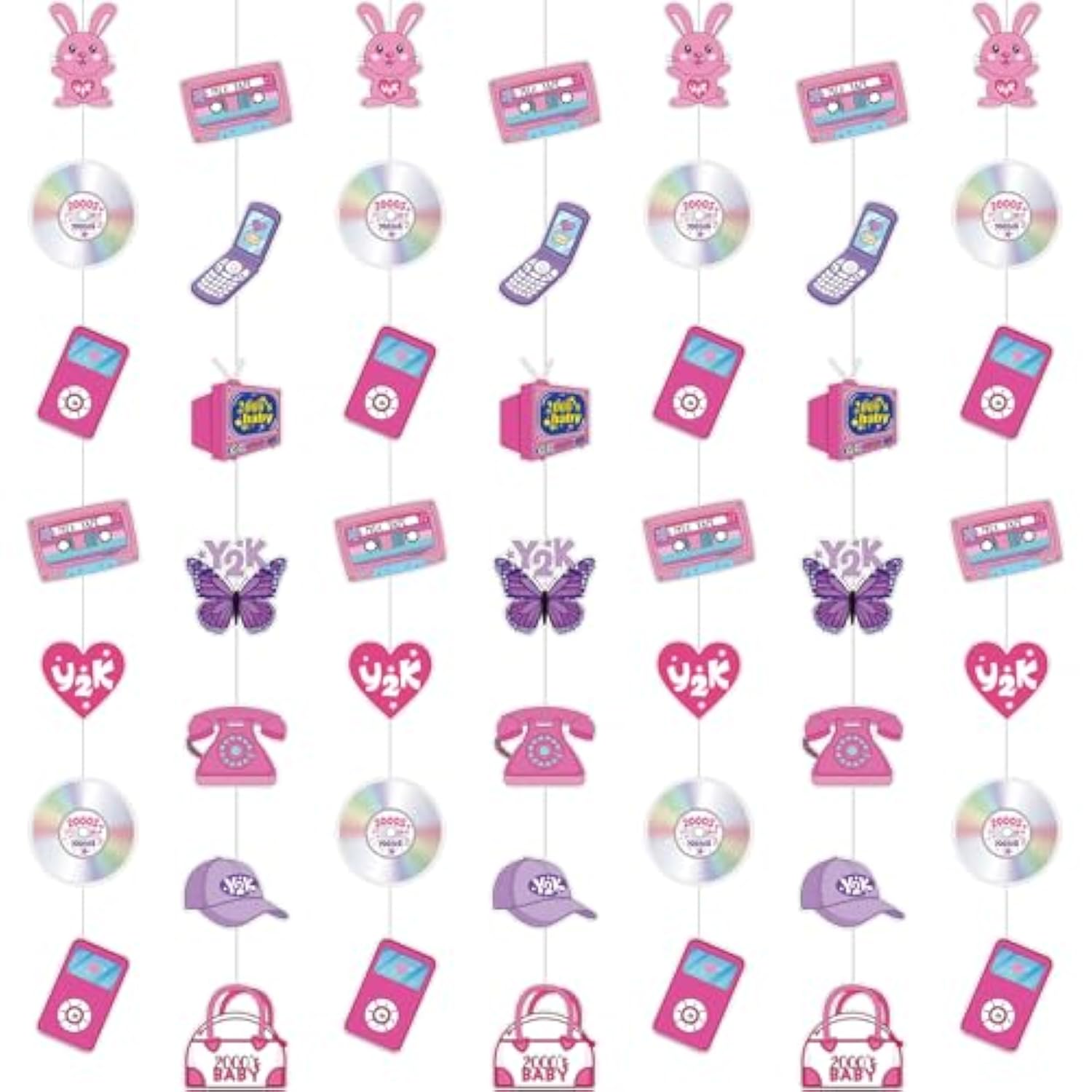 8 Packs Y2K Party Decorations Pink Paper Banner Early 2000S Hanging Decor I Love 00'S Paper Cutout Retro 2000S Garland For Birthday Female Bachelorette Party Supplies Decoration