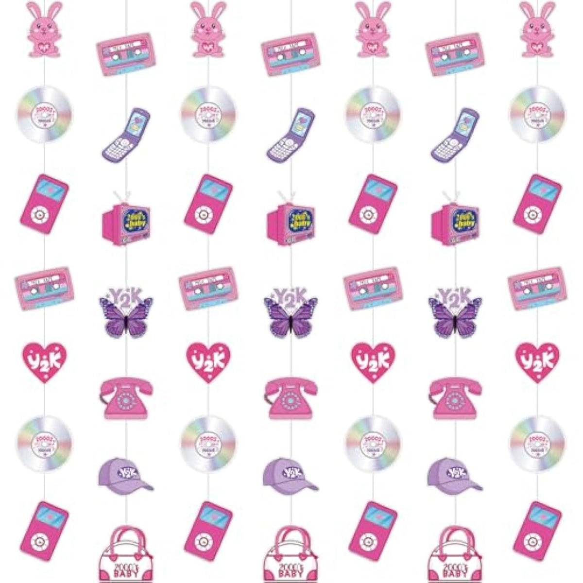 8 Packs Y2K Party Decorations Pink Paper Banner Early 2000S Hanging Decor I Love 00'S Paper Cutout Retro 2000S Garland For Birthday Female Bachelorette Party Supplies Decoration