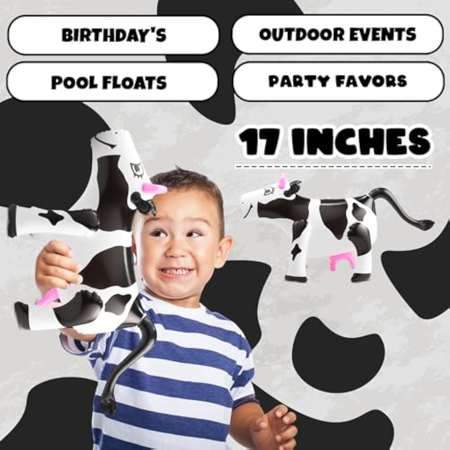 Inflatable Cows (Pack Of 4) 17-Inch Cows, Fun Blow Up Animal Farm Party Decorations, Rodeo Decor, Pool Toy Floats For Kids Birthday Party Supplies By