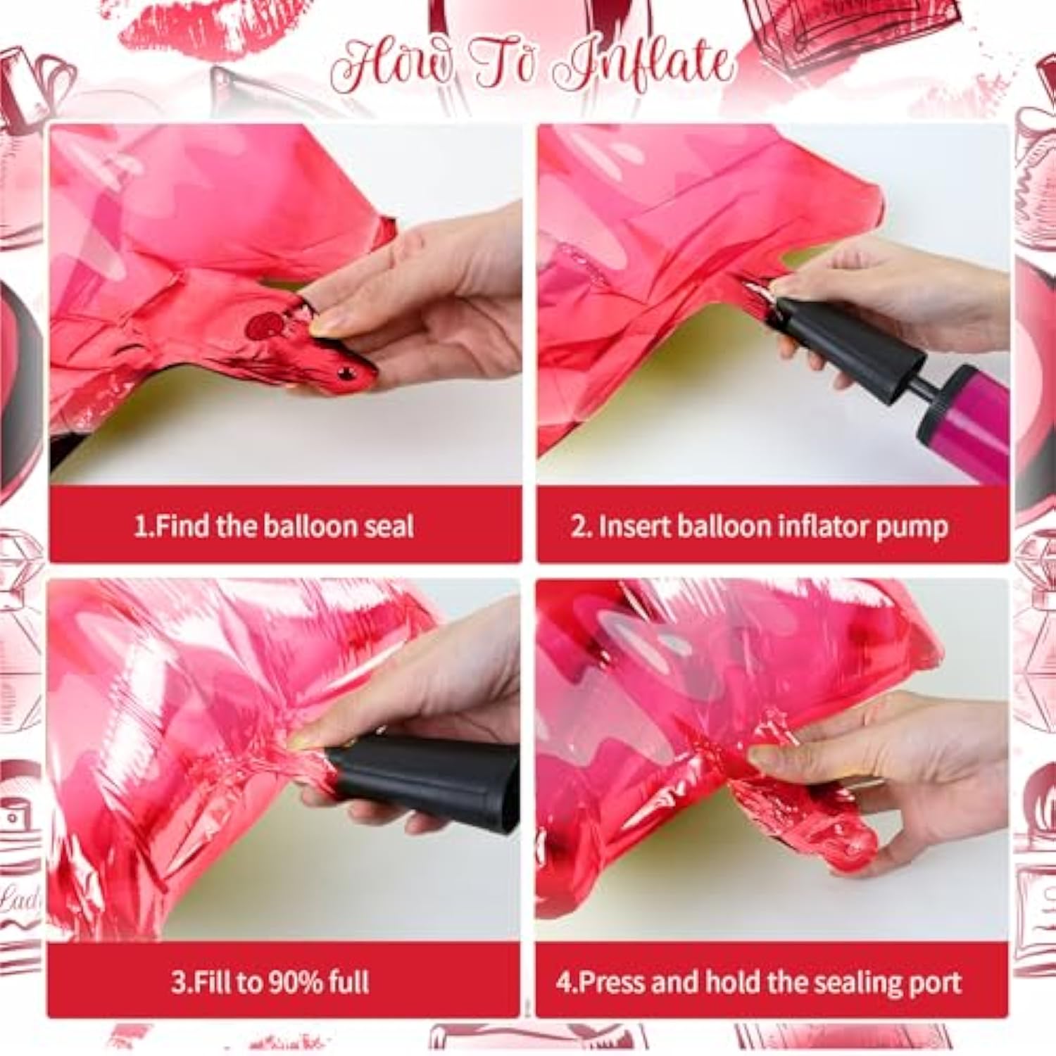 4Pcs Lips Lipstick Balloons?49 Inch Red Lipstick And 30 Inch Lip Balloons For Galentines Day Make Up Spa Pink Girl Party Spa Party