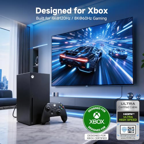 [Designed for Xbox Certified] Unidirectional Active 8K @60Hz Fiber Optic HDMI Cable 32.8 ft / 10m - Supporting 8K@60Hz 4K@120Hz HDR - Designed for