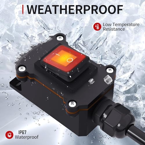 Inline Power Switch With 14Awg Cable Piggyback Plug(3-Pronged), Ip67 Waterproof Extension Cord With On/Off, Heavy Duty Ac/Dc 20A-125V, 16A-250V Inline Cord Switch With Red Led Rocker Button