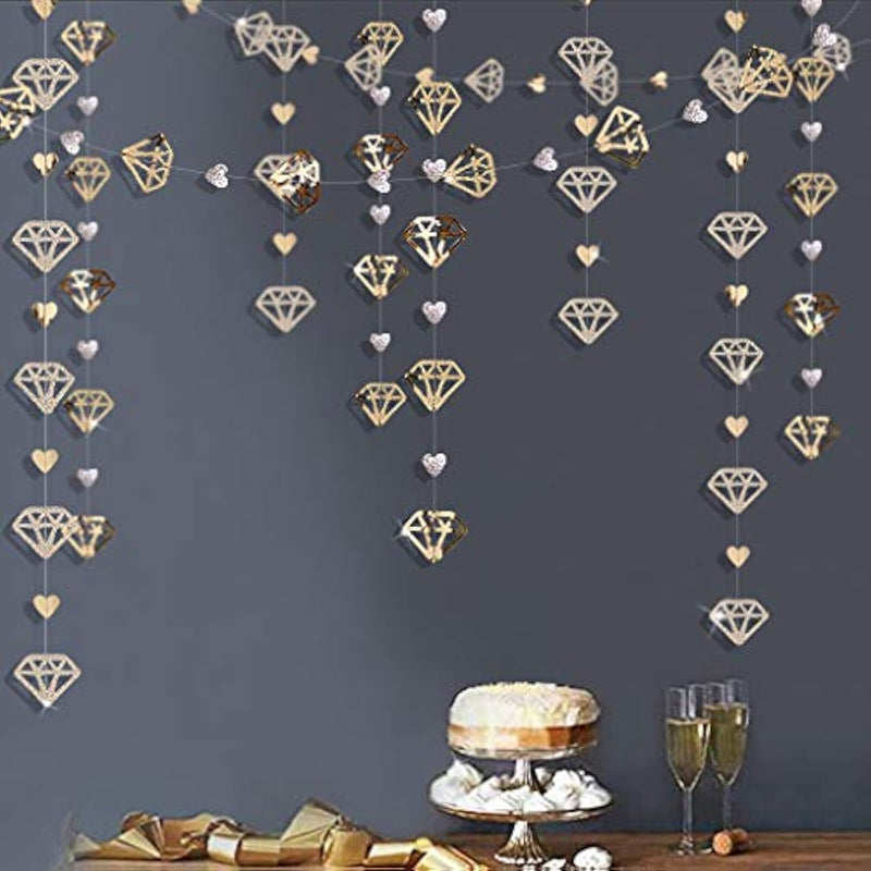 52 Ft Champagne Gold Heart Garland Hanging Paper Diamond Heart Streame