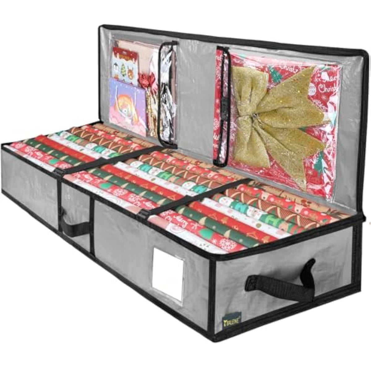 Soft Christmas Wrapping Paper Storage Bag, 40" Durable Pe Gift Wrap Storage Bag With Flexible Partitions And Pockets For Ribbon, Accessories (Grey)