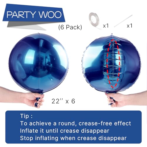 Navy Blue Large Round Giant 4D Jumbo Foil Balloons 6pcs 22 Inch