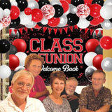 Class Reunion Party Decorations - Red And Black Balloon Garland Arch Kit With Welcome Back Class Reunion Backdrop, High School Reunion Party Photography Background Supplies