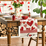Red Buffalo Plaid Love Heart Valentine'S Table Runner, Anniversary Kitchen Dining Table Decoration For Home Party Decor 13X72 Inch