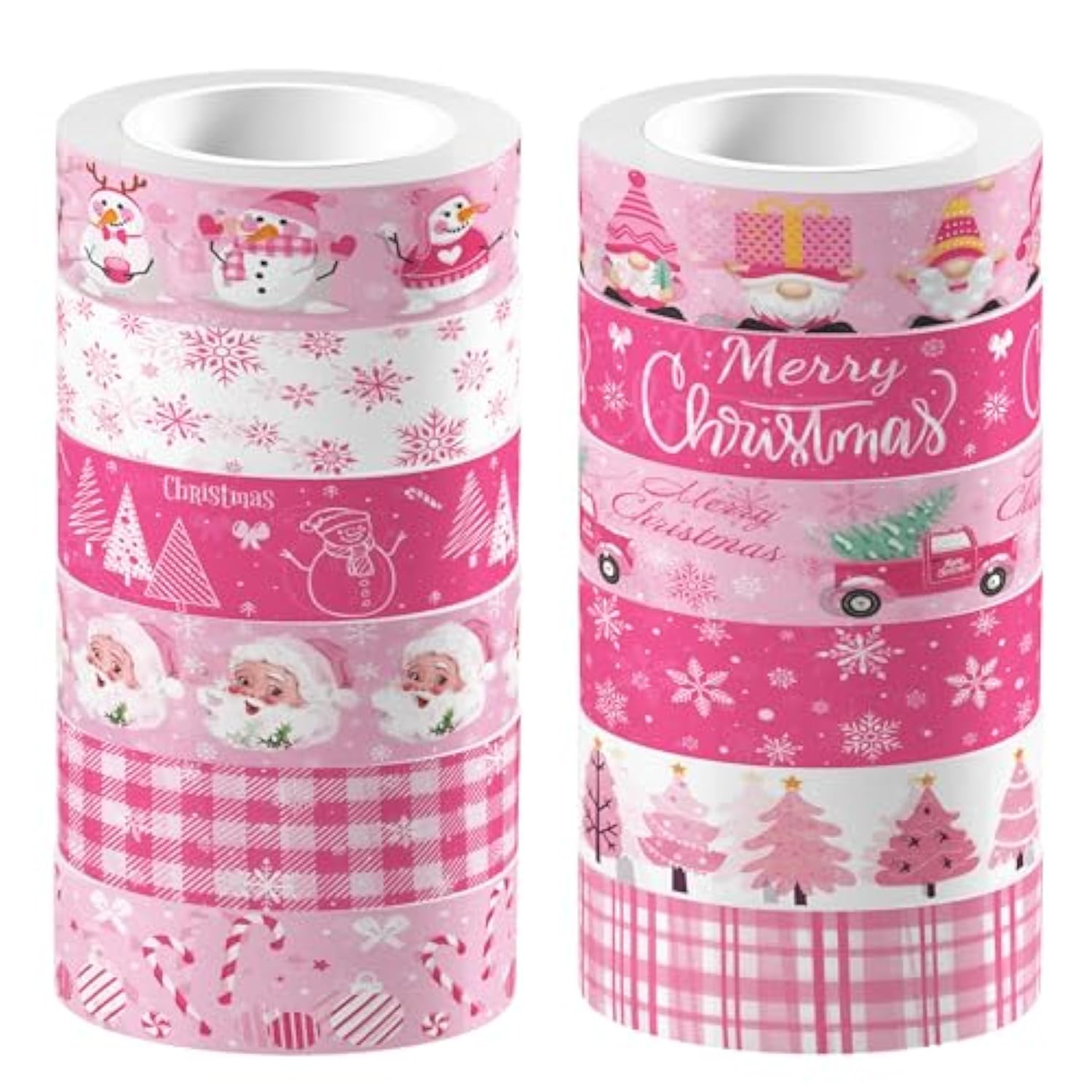 12 Rolls Pink Christmas Washi Tape Christmas Tree Snowman Santa Claus Snowflake Candy Cane Patterned Masking Tape For Scrapbook Journal Gift Wrapping Craft Supplies