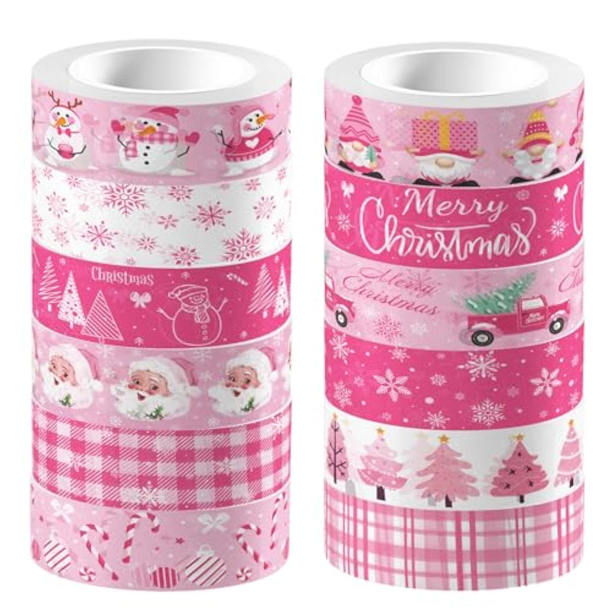 12 Rolls Pink Christmas Washi Tape Christmas Tree Snowman Santa Claus Snowflake Candy Cane Patterned Masking Tape For Scrapbook Journal Gift Wrapping Craft Supplies