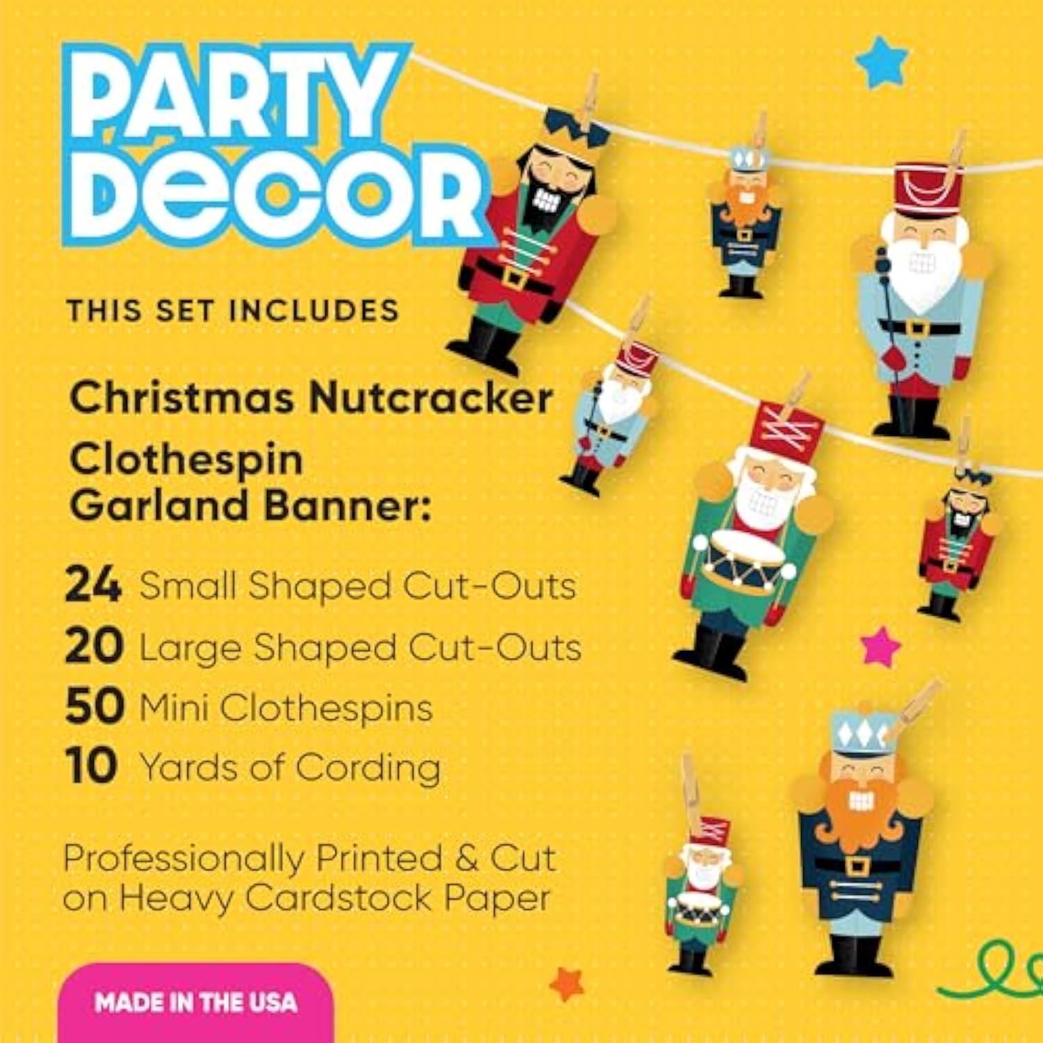 Christmas Nutcracker - Holiday Party Diy Decorations - Clothespin Garland Banner - 44 Pieces