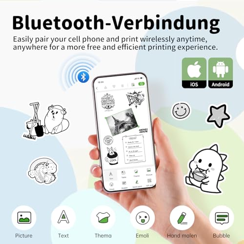 Mini Sticker Maker Portable Printer With 1 Roll Sticker Paper - Bluetooth Inkless Printers For Study Notes, Pictures, Diy, Label, Ios & Android Free App With Multiple Templates, Grey