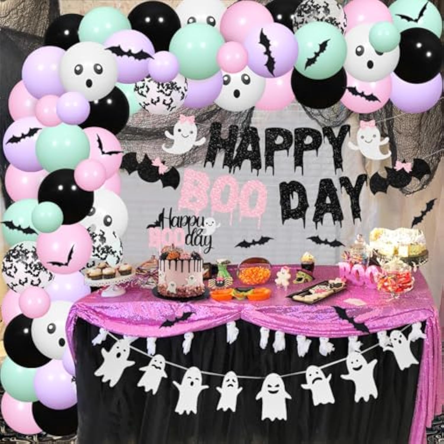 Pastel Halloween Balloon Garland Arch Kit, Happy Boo Day Decorations for Girls Party