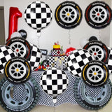 18 Inch Race Car Wheel Balloons, Black And White Checkered Balloons For Birthday Party, Race Car Theme Party, 12 Pcs