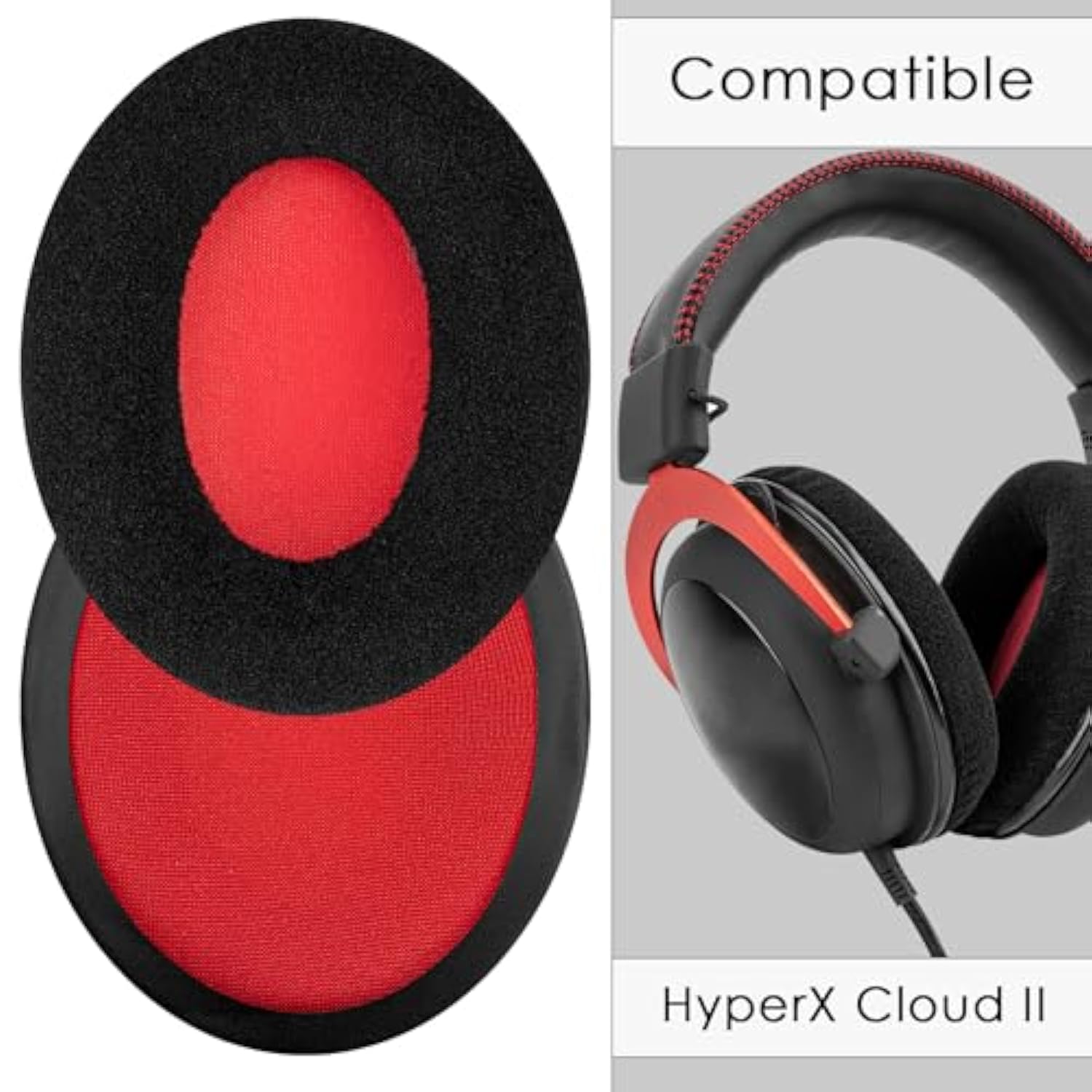 Replacement Ear Pads For Hyperx Cloud Stinger/Flight/X/Ii/Iii/Alpha/Core/Mix Headphones (Velour/Black Red)