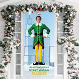 Funny Christmas Door Cover, No Cotton Headed Ninny Muggins Allowed Porch Sign For Outdoor Decorations, Buddy The Elf Photo Booth Background Banner, Elf Christmas Party Decor Supplies, 70.8X35 Inch