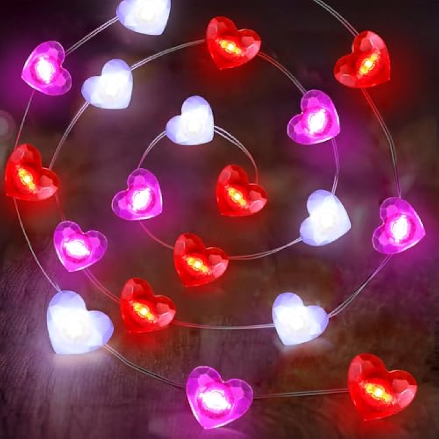 Valentines Decor 10Ft 30 Led Valentine'S Lights With Timer, Red Pink White Heart Lights String Battery Operated, 8 Modes Valentines Decorations Heart Fairy Lights Romantic Decor Home Bedroom