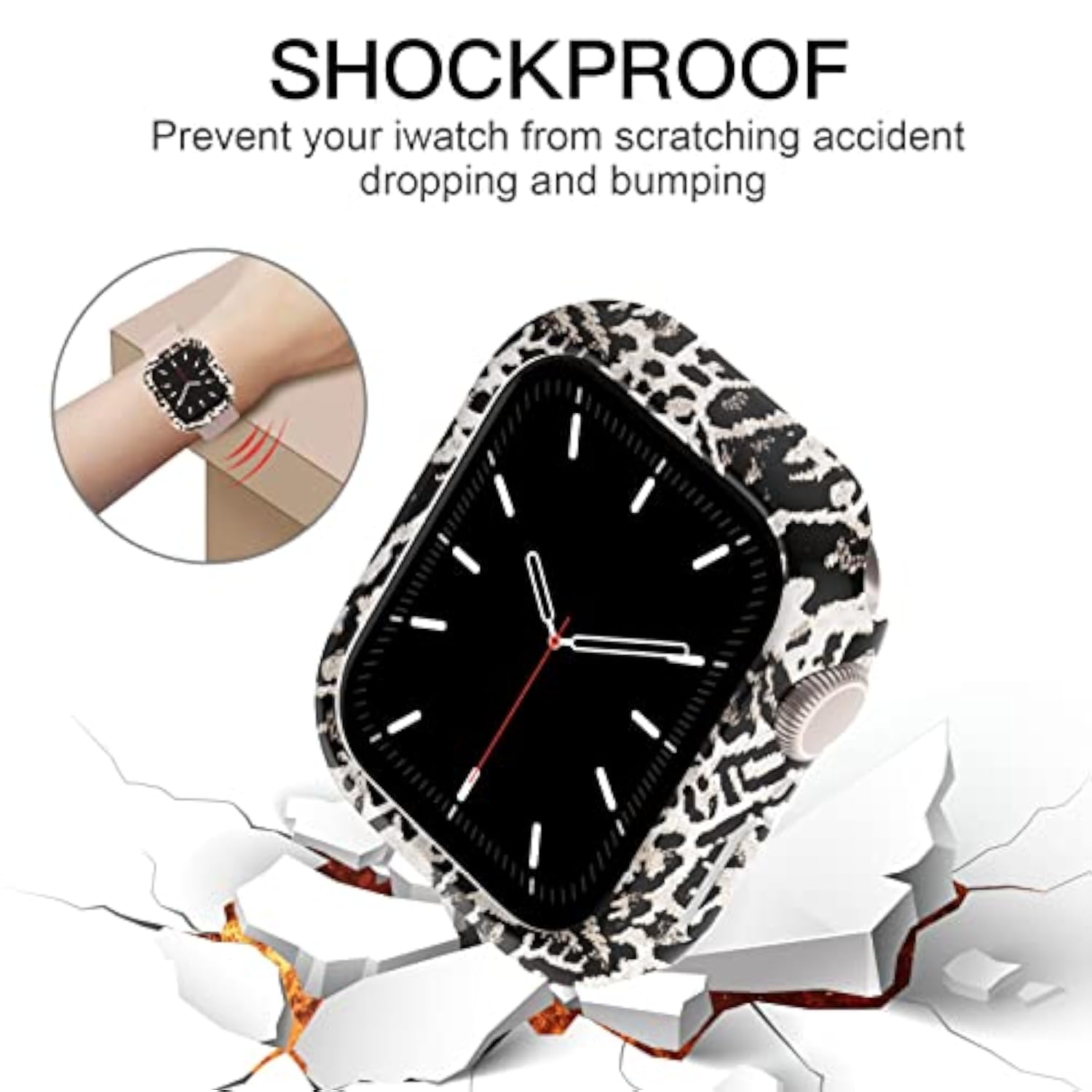 Leopard Patterned Ultra-Thin Hard PC Bumper Case for Apple Watch Series 7/8/9 45mm, Shockproof Edge Protective Cover Frame, No Screen Protector Included