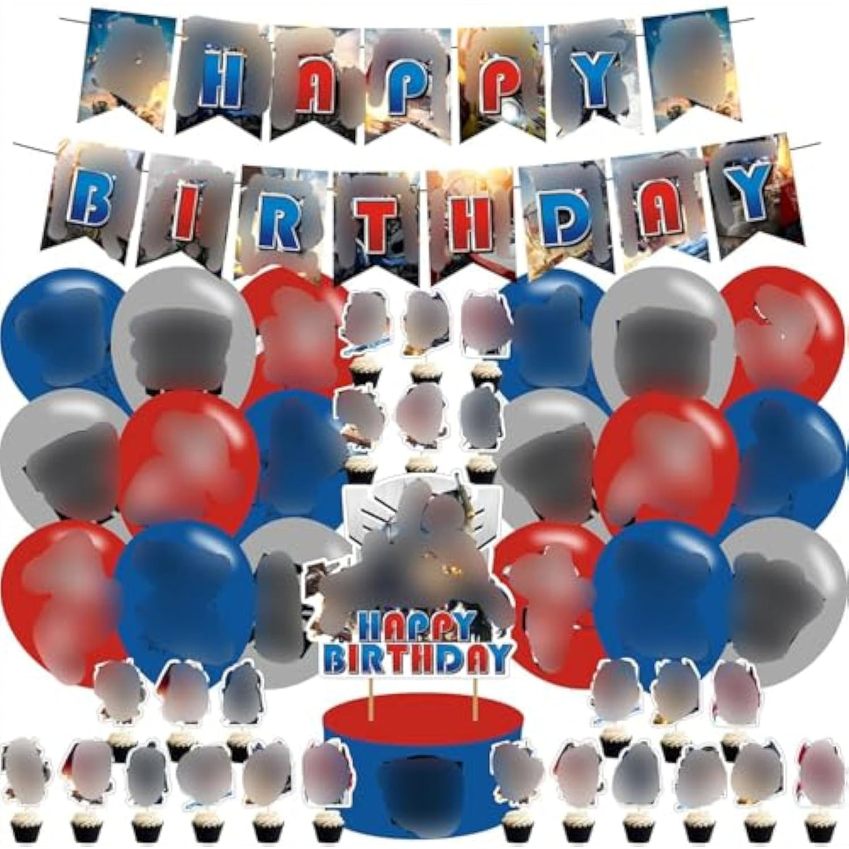 Cartoon Robot Themed Birthday Party Supplies Set Happy Birthday Banner, Cake Topper, Cupcake Toppers, Balloons Stickers For Cartoon Robot Kids Party Decorations