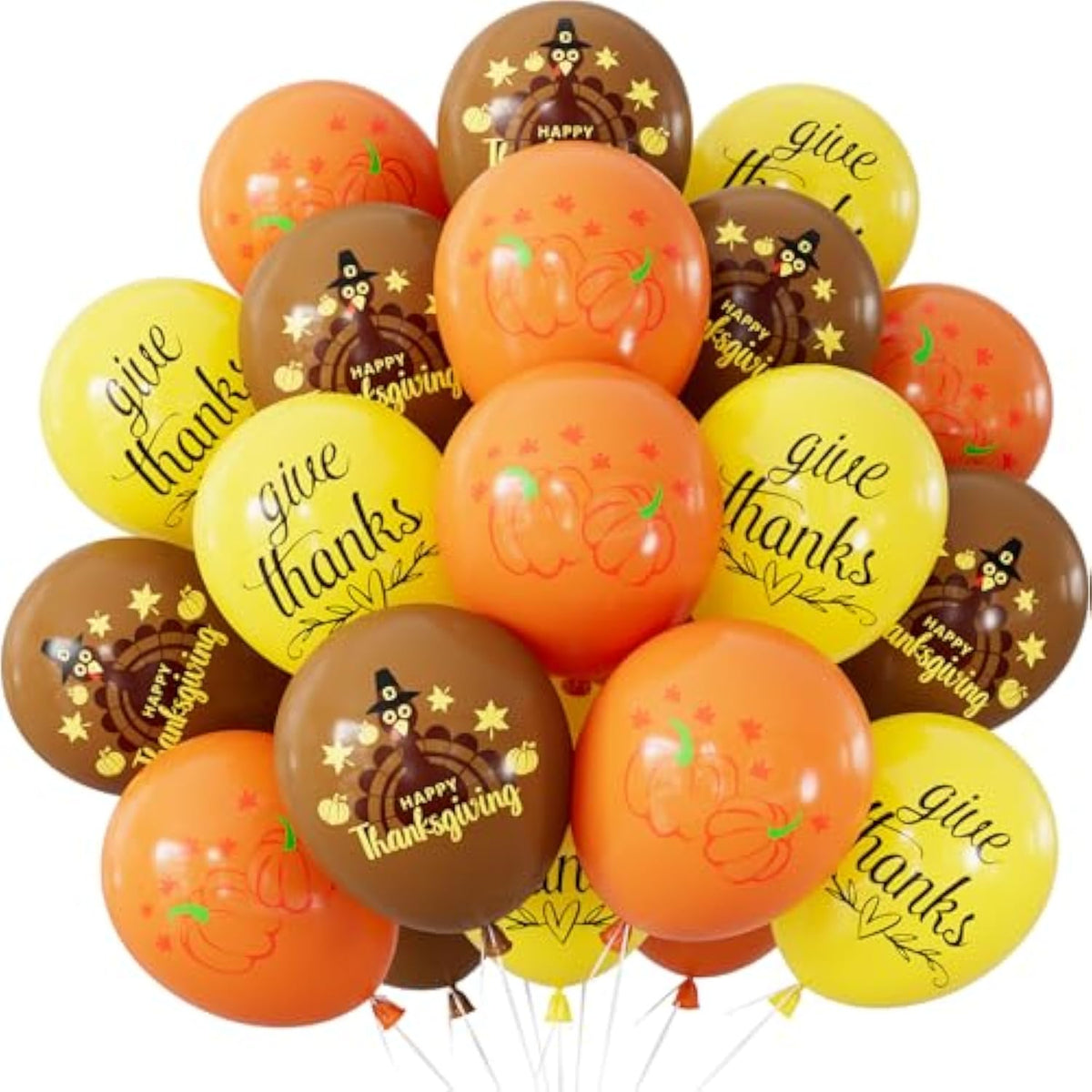 Thanksgiving Balloons Set 12Inch Brown Orange Yellow Latex Pumpkin Turkey Balloons for Fall Party Decor