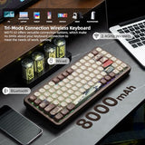 75% Wireless Creamy Keyboard With Wood Shell, Qmk/Via Wd75 V2 Retro Mechanical Gaming Keyboard 8000Mah Battery, Tri-Mode Custom Key Board Rgb Hot Swappable, Moa Japanese Keycap-Linear Switch