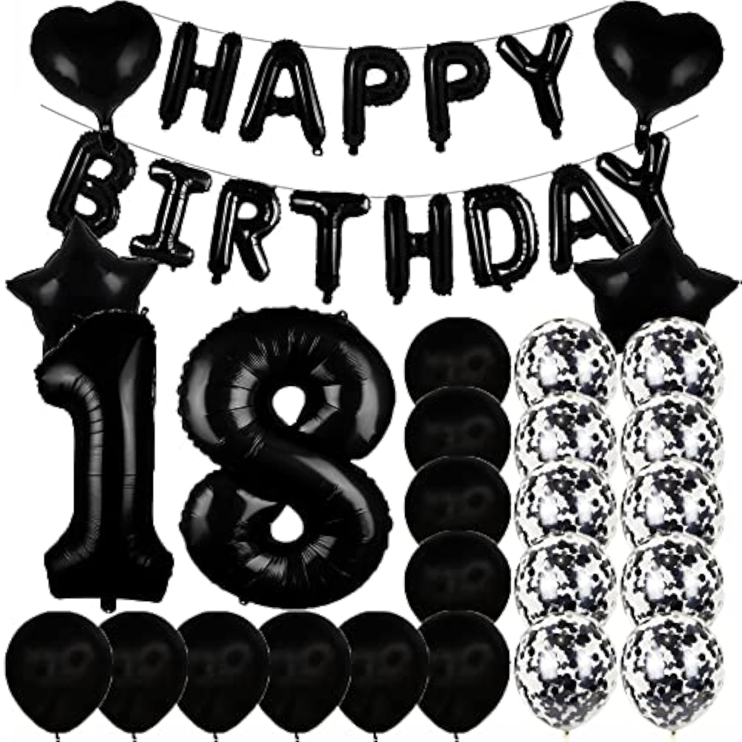 Sweet 18Th Birthday Decorations Party Supplies,Black Number 18 Balloons,18Th Foil Mylar Balloons Latex Balloon Decoration,Great 18Th Birthday For Girls,Women,Men,Photo Props