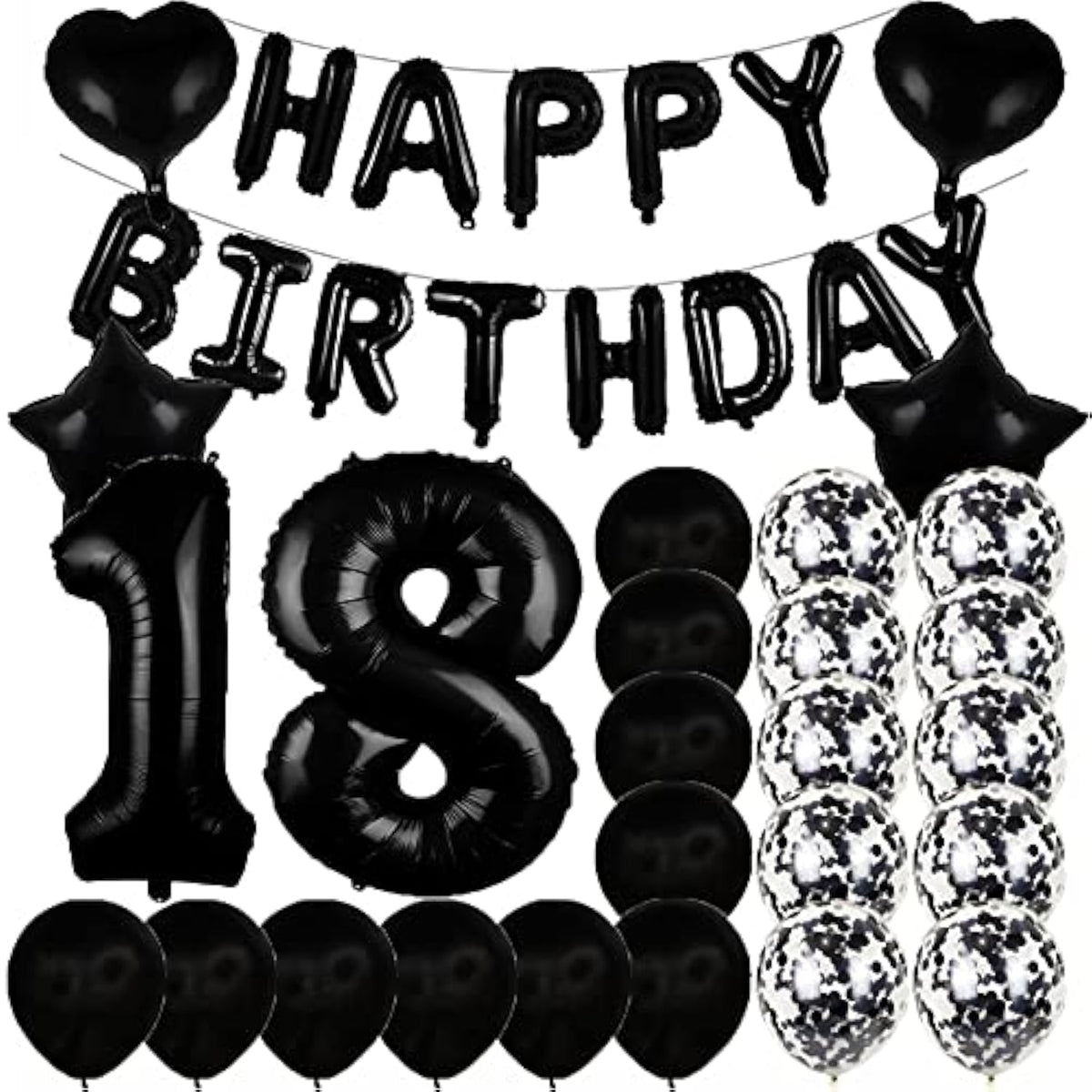 Sweet 18Th Birthday Decorations Party Supplies,Black Number 18 Balloons,18Th Foil Mylar Balloons Latex Balloon Decoration,Great 18Th Birthday For Girls,Women,Men,Photo Props